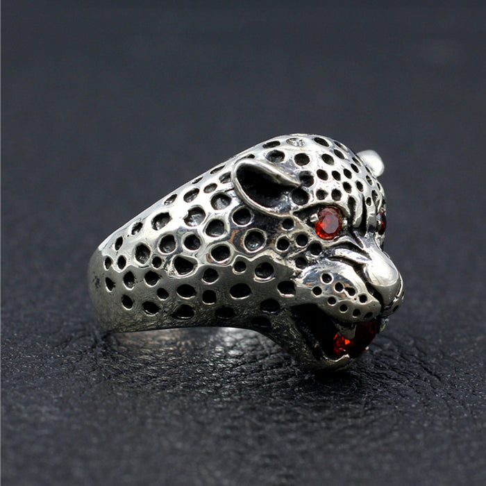 Men's Punk Real Solid 925 Sterling Silver Ring Leopard Animals Gothic Jewelry Size 7-11