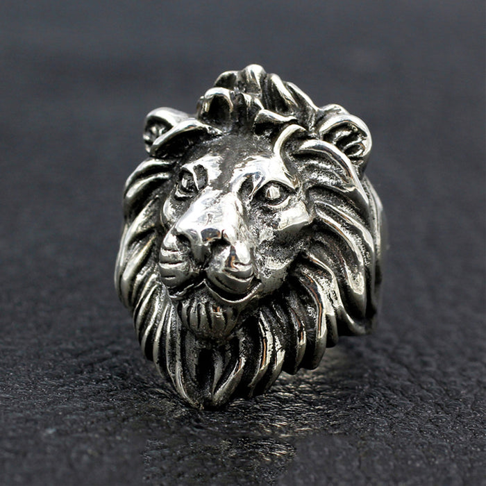 Men's Heavy Punk Real Solid 925 Sterling Silver Ring Animals Lion King Leo Gothic Jewelry Size 8-11