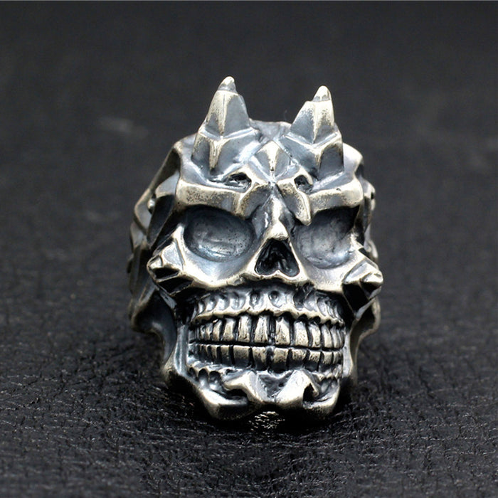 Men's Heavy Punk Real Solid 925 Sterling Silver Ring Devil Skulls Gothic Jewelry Size 8 9 10 11