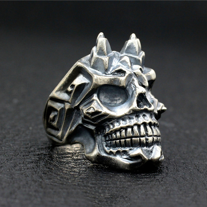 Men's Heavy Punk Real Solid 925 Sterling Silver Ring Devil Skulls Gothic Jewelry Size 8 9 10 11