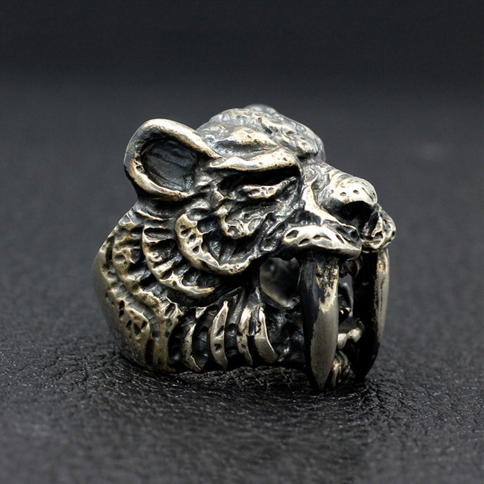 Men's Heavy Punk Real Solid 925 Sterling Silver Ring Animals Leopard Tiger Fangs Gothic Jewelry Size 8-11