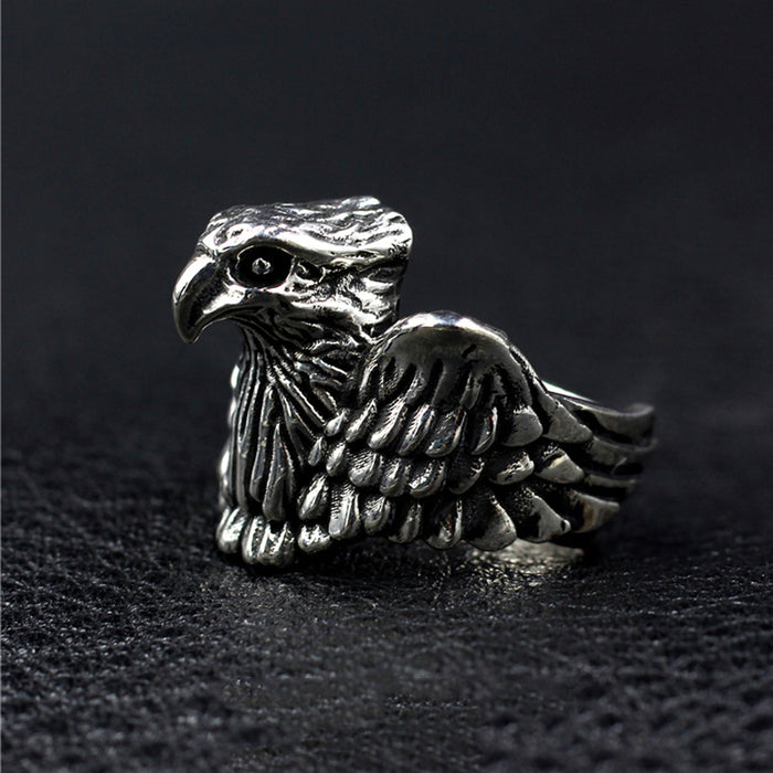 Real Solid 925 Sterling Silver Ring Animals Eagle Wings Gothic Punk Jewelry Size 8 9 10 11