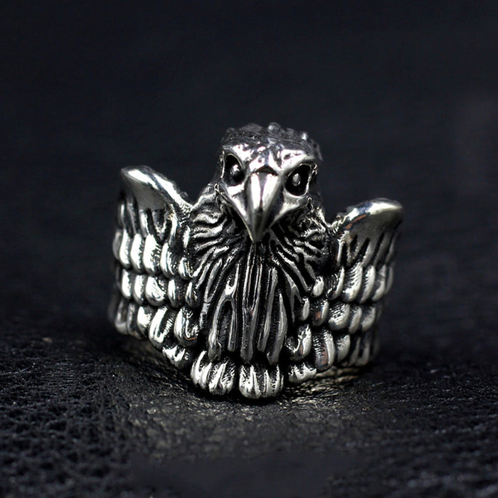 Real Solid 925 Sterling Silver Ring Animals Eagle Wings Gothic Punk Jewelry Size 8 9 10 11