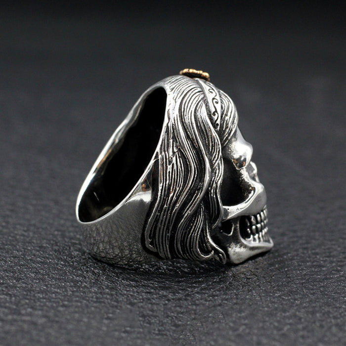Heavy Punk Real Solid 925 Sterling Silver Ring Girl's Skulls Flowers Hip Hop Jewelry Size 7-11