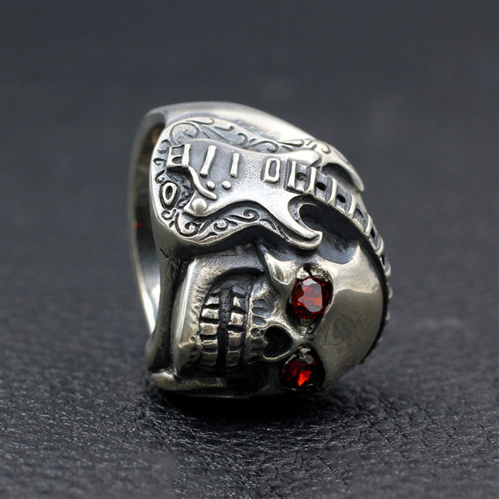 Real Solid 925 Sterling Silver Ring Skulls Guitar Hip Gop Rock Headset Punk Jewelry Size 8-11