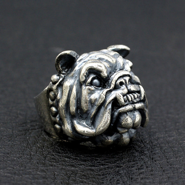 Men's Huge Punk Real Solid 925 Sterling Silver Ring Animals Dog Bulldog Gothic Jewelry Size 8 9 10 11