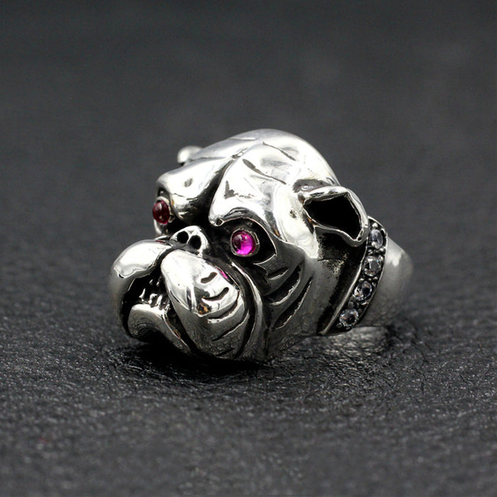 Real Solid 925 Sterling Silver Ring Animals Dog Shar Pei Gothic Punk Jewelry Size 6-11