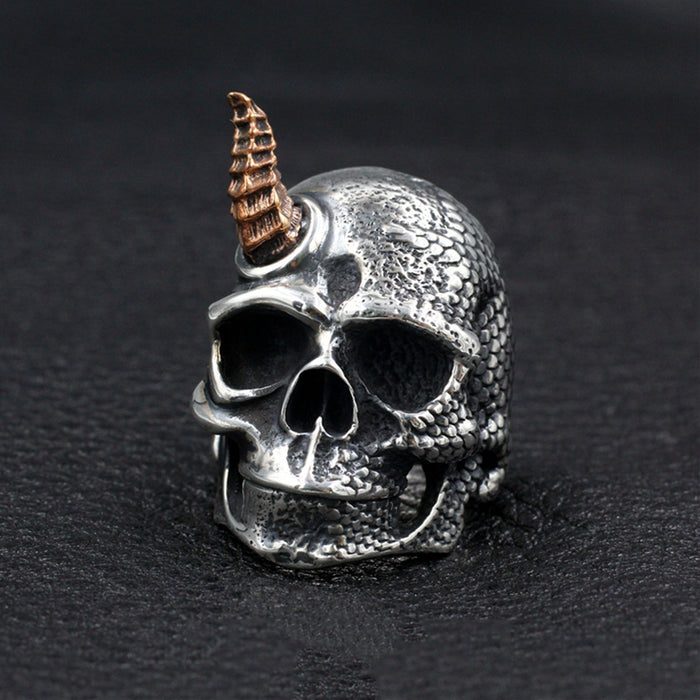 Men's Huge Punk Real Solid 925 Sterling Silver Ring Horn Unicorn Skulls Gothic Jewelry Size 7-11