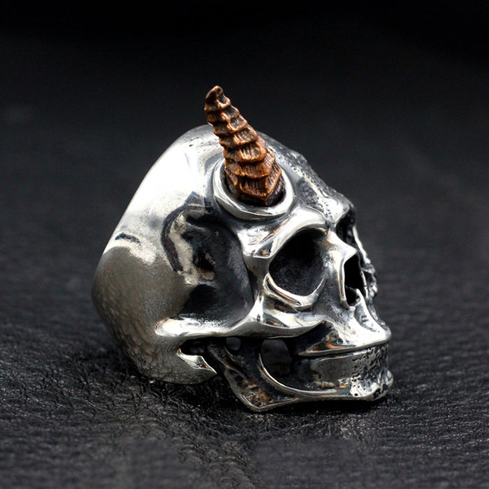Men's Huge Punk Real Solid 925 Sterling Silver Ring Horn Unicorn Skulls Gothic Jewelry Size 7-11