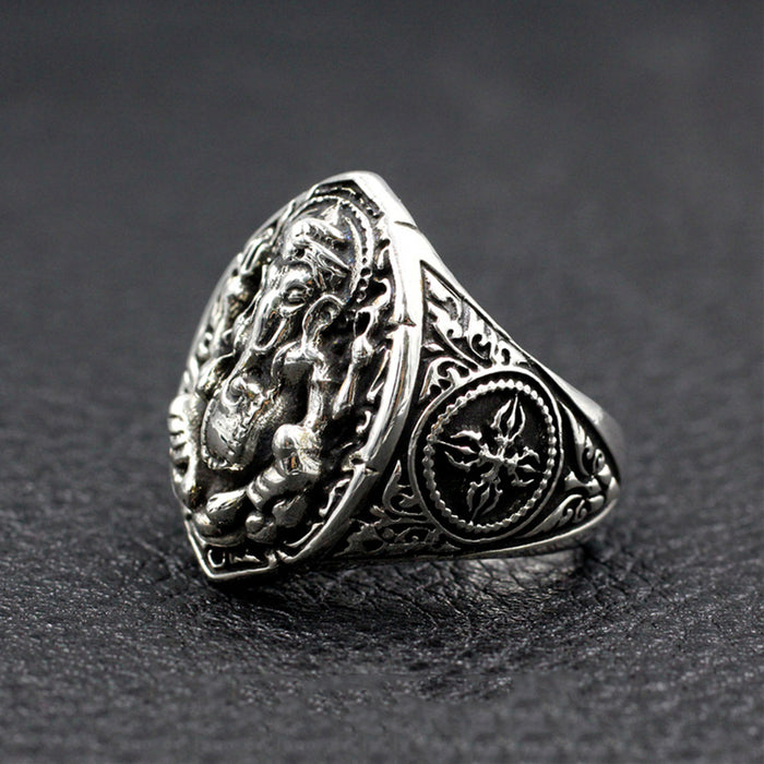 Real Solid 925 Sterling Silver Ring Elephant Animals Ganesha Punk Jewelry Size 7-11