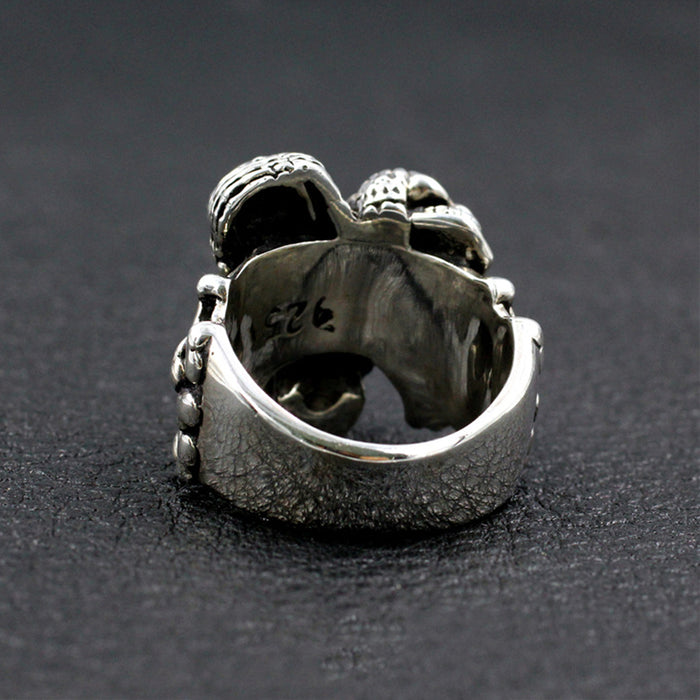 Men's Huge Punk Real Solid 925 Sterling Silver Ring Skulls Bone Gothic Jewelry Size 7-11