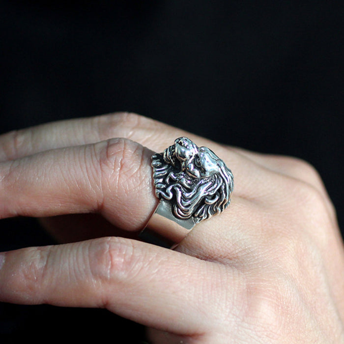 Men's Punk Real Solid 925 Sterling Silver Ring Animals Lion King Leo Gothic Jewelry Size 7-11