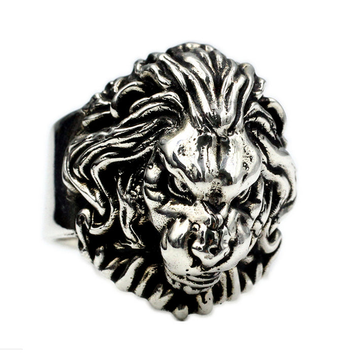 Men's Punk Real Solid 925 Sterling Silver Ring Animals Lion King Leo Gothic Jewelry Size 7-11