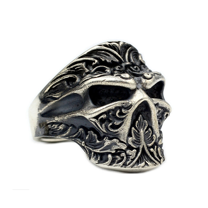 Men's Real Solid 925 Sterling Silver Ring Skulls Carved Ninja Mask Gothic Jewelry Size 8-11