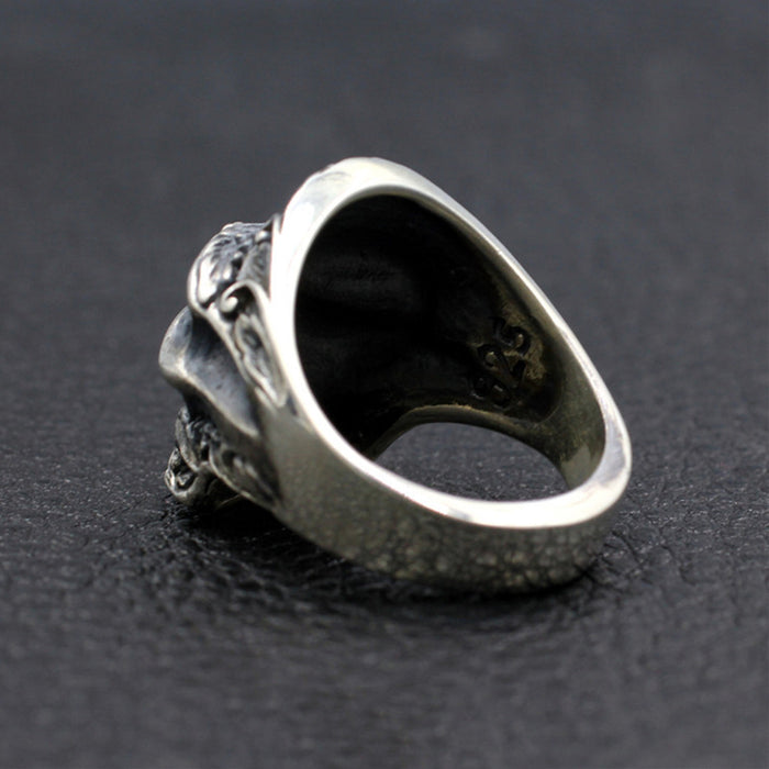 Men's Real Solid 925 Sterling Silver Ring Skulls Carved Ninja Mask Gothic Jewelry Size 8-11