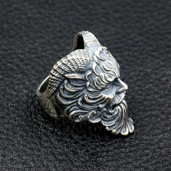 Men's Real Solid 925 Sterling Silver Ring Half Man Half Beast Sheep Animals Gothic Jewelry Size 7-11