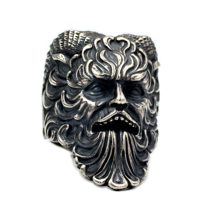 Men's Real Solid 925 Sterling Silver Ring Half Man Half Beast Sheep Animals Gothic Jewelry Size 7-11