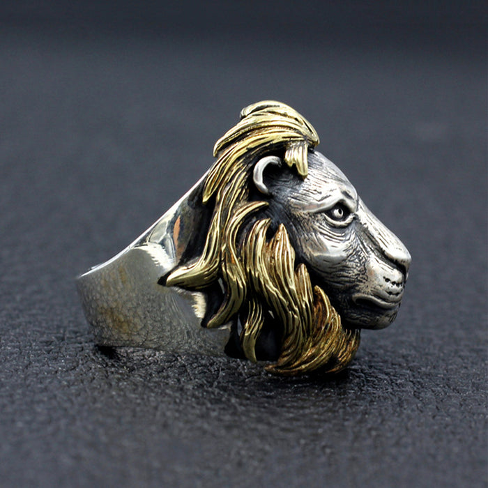 Men's Real Solid 925 Sterling Silver Ring Half Face Half Skulls Lion Leo Animals Gothic Jewelry Size 7-11