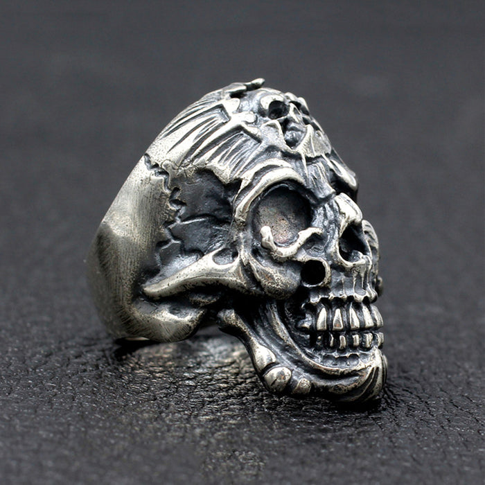 Men's Huge Real Solid 925 Sterling Silver Ring Skulls King Devil Gothic Jewelry Size 7 8 9 10 11