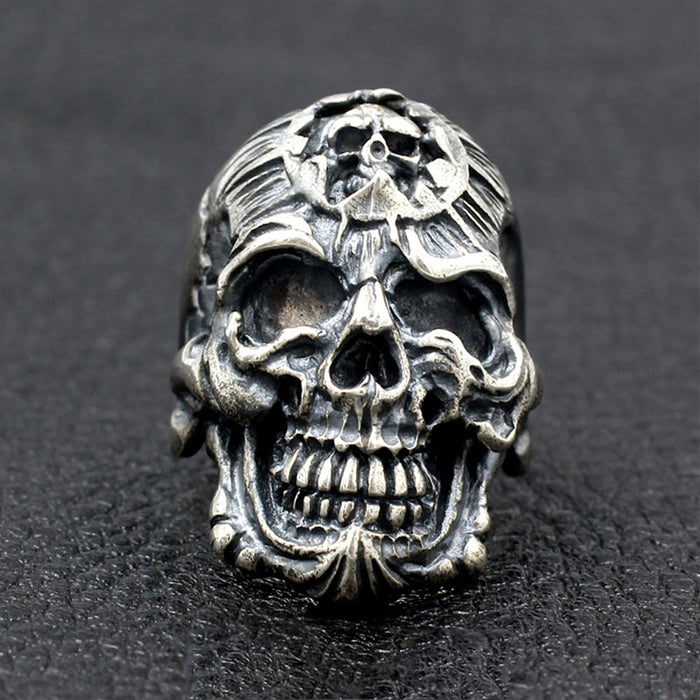 Men's Huge Real Solid 925 Sterling Silver Ring Skulls King Devil Gothic Jewelry Size 7 8 9 10 11