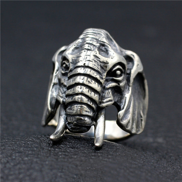 Men's Huge Real Solid 925 Sterling Silver Ring Animals Elephant Gothic Jewelry Size 7 8 9 10 11