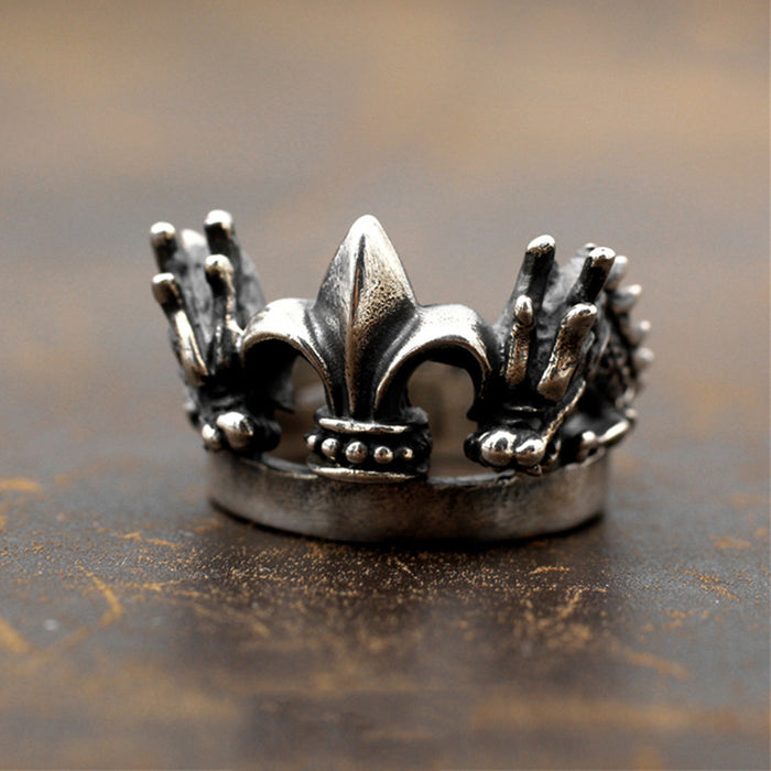 Real Solid 925 Sterling Silver Ring Double Dragon Animals Crown Punk Jewelry Size 5-11