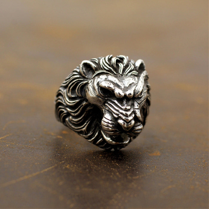 Men's Huge Real Solid 925 Sterling Silver Ring Animals Lion Punk Jewelry Open Size 8-10