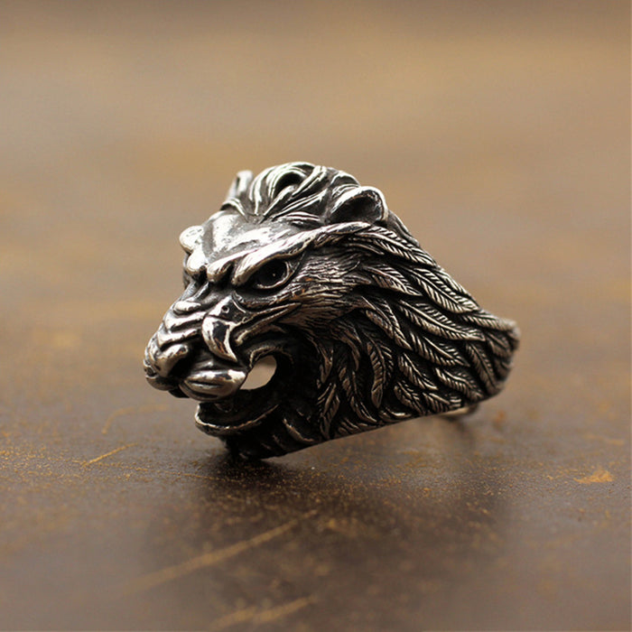 Men's Huge Real Solid 925 Sterling Silver Ring Animals Lion Punk Jewelry Open Size 8-10