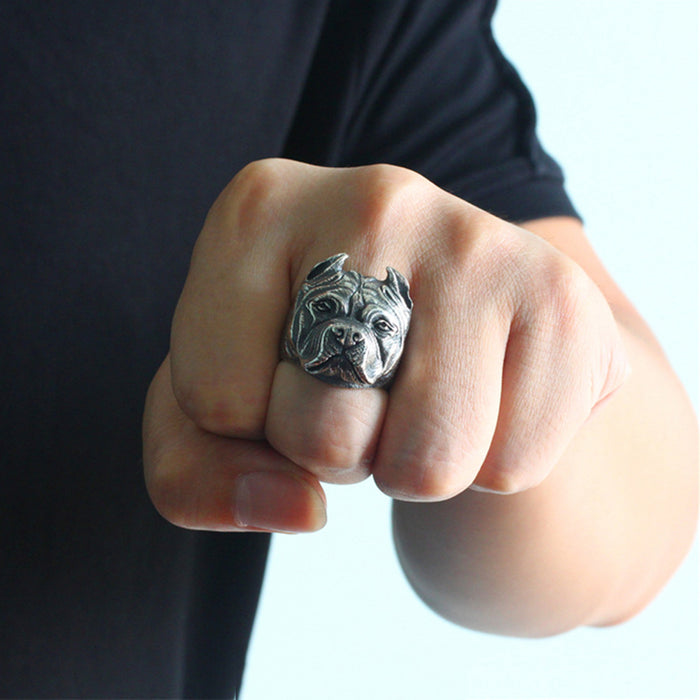 Men's Huge Real Solid 925 Sterling Silver Ring Animals Shepherd Dog Punk Jewelry Size 7-11