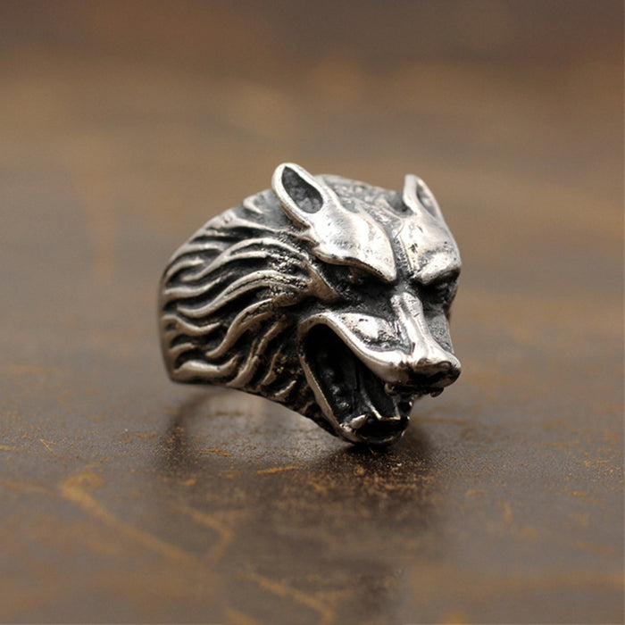 Real Solid 925 Sterling Silver Ring Animals Evil Wolf Head Gothic Punk Jewelry Size 7 8 9 10 11