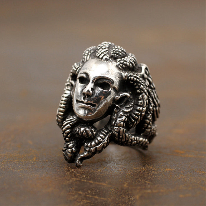 Men's Huge Punk Real Solid 925 Sterling Silver Ring Snake Medusa Myth Gothic Punk Jewelry Size 7-11