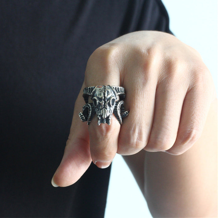 Men's Huge Real Solid 925 Sterling Silver Ring Sheep Skulls Gothic Jewelry Open Size 8 9 10
