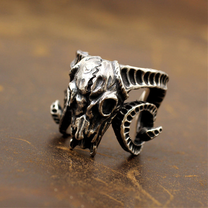 Men's Huge Real Solid 925 Sterling Silver Ring Sheep Skulls Gothic Jewelry Open Size 8 9 10
