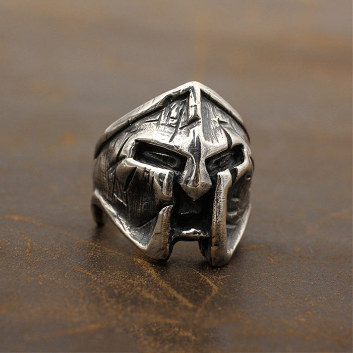 Real Solid 925 Sterling Silver Ring Spartan Warrior Helmet Skulls Gothic Punk Jewelry Size 7-11