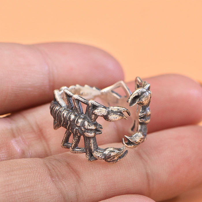 Men's Real Solid 925 Sterling Silver Rings Scorpion Animals Punk Jewelry Open Size 9 10 11