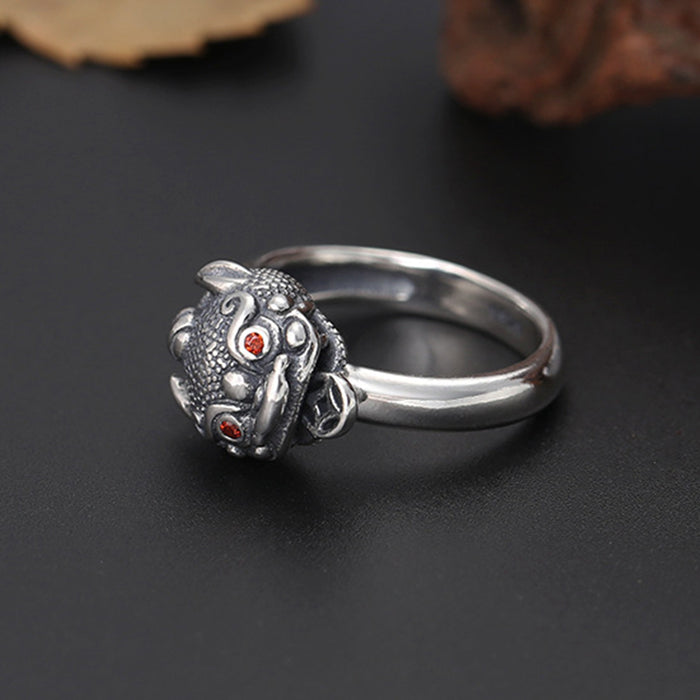 Real Solid 925 Sterling Silver Rings Auspicious Animals Coins CZ Inlay Punk Luck Jewelry Open Size 8-11