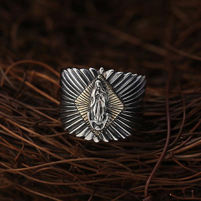 Real Solid 925 Sterling Silver Rings Buddha Virgin Mary Fashion Punk Viking Jewelry Open Size 8-11
