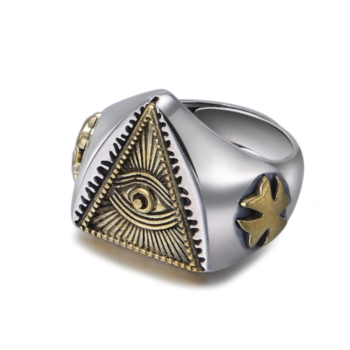 Real Solid 925 Sterling Silver Rings Devil's Eye Triangle Cross Punk Jewelry Open Size 7-10