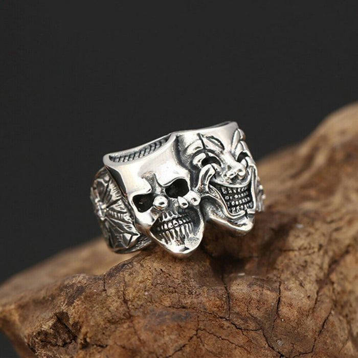 Real Solid 925 Sterling Silver Rings Skeletons & Skulls Clown Joker Hip Hop Punk Jewelry Open Size 9-11