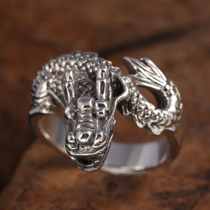 Real Solid 925 Sterling Silver Rings Dragon Animals Fashion Punk Jewelry Size 8-12