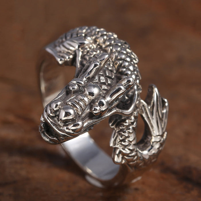 Real Solid 925 Sterling Silver Rings Dragon Animals Fashion Punk Jewelry Size 8-12