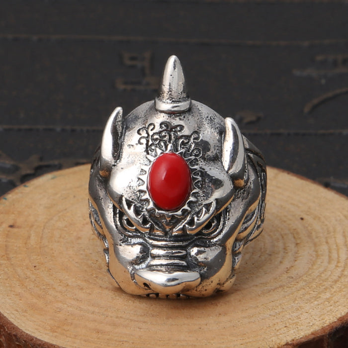 Real Solid 925 Sterling Silver Gemstone Rings Brave Troops Animals Punk Jewelry Open Size 7-10
