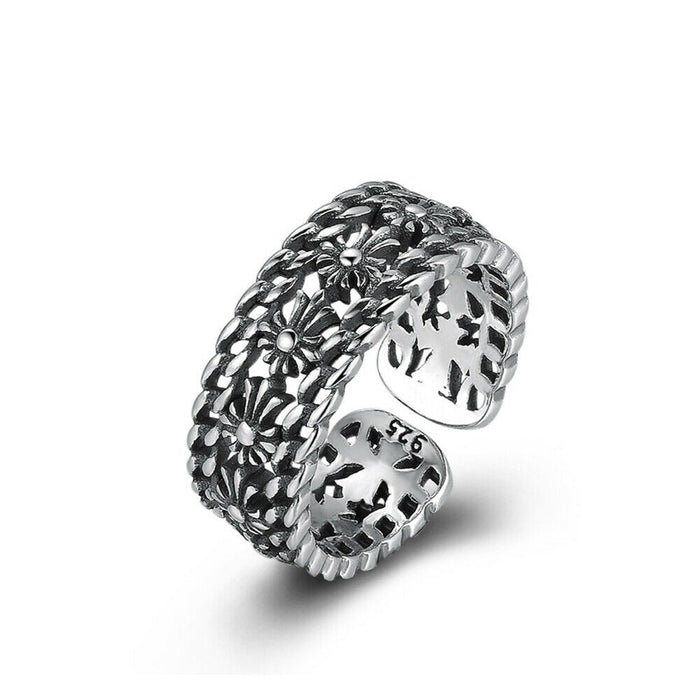 Real Solid 925 Sterling Silver Rings Cross Pierced Braided Twisted Fashion Punk Jewelry Open Size 8-10