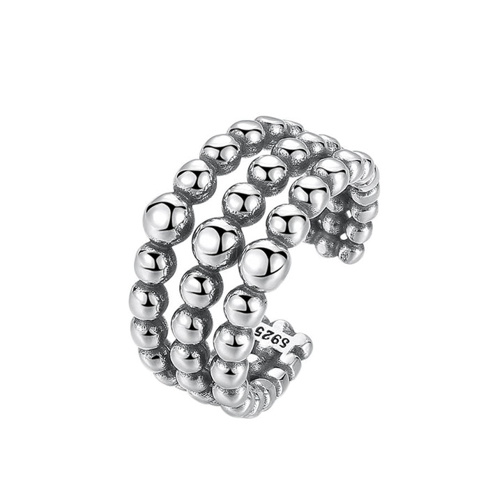 Real Solid 925 Sterling Silver Rings Beads Multilayer Fashion Punk Jewelry Open Size 9-11