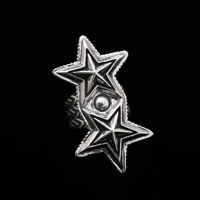 Real Solid 925 Sterling Silver Rings Pentagram Star Fashion Punk Jewelry Open Size 10-12