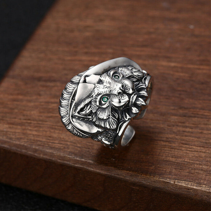 Real Solid 925 Sterling Silver Rings Animals Cat Fashion Punk Jewelry Open Size 9-11