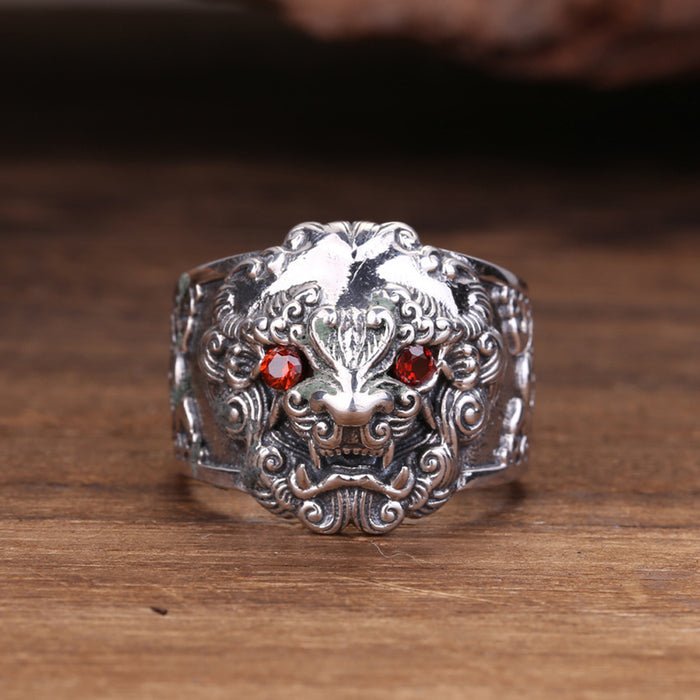 Real Solid 925 Sterling Silver Rings Brave Troops Mythical Beast Animals Fashion Punk Jewelry Open Size 7-9