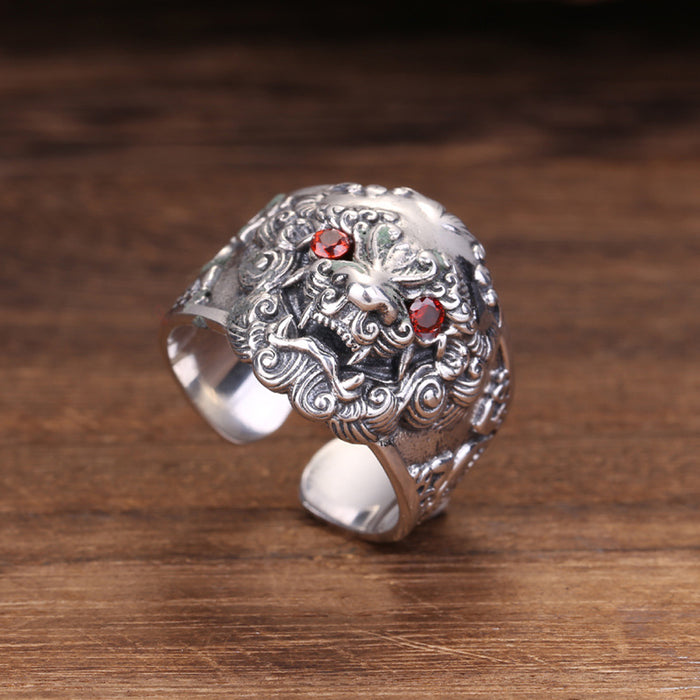 Real Solid 925 Sterling Silver Rings Brave Troops Mythical Beast Animals Fashion Punk Jewelry Open Size 7-9