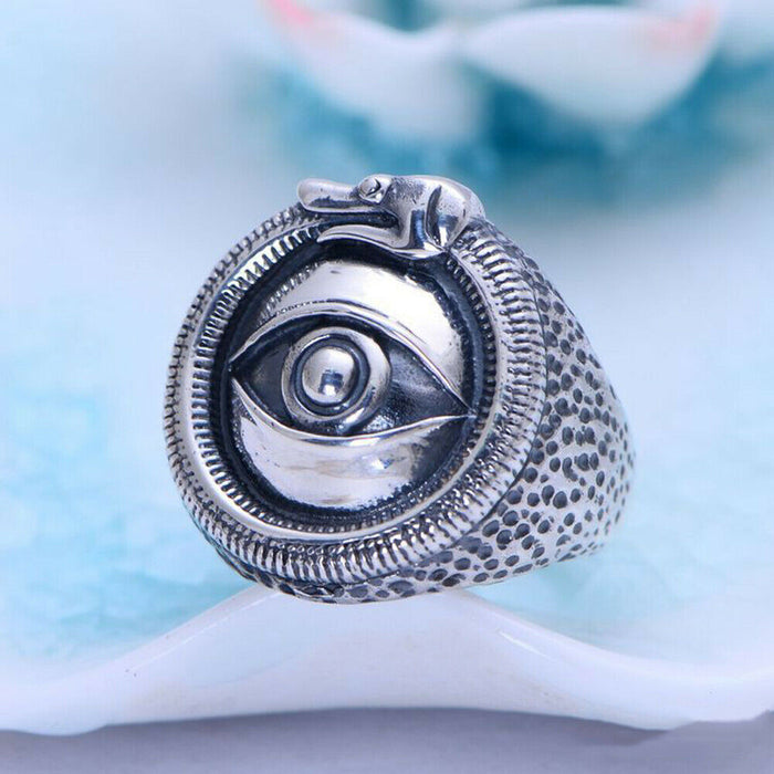 Real Solid 925 Sterling Silver Rings Eye of God Round Fashion Punk Jewelry Size 8-10.5