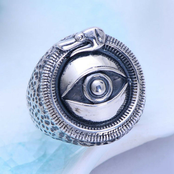 Real Solid 925 Sterling Silver Rings Eye of God Round Fashion Punk Jewelry Size 8-10.5